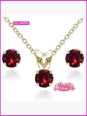 Solitaire Necklace and Earrings Set - Crystal Jewelry Set in Yellow Gold